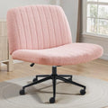 OLIXIS Criss Cross Chair with Wheels Wide Cross Legged Office Desk Vanity Chair Comfy Fabric Armless Adjustable Swivel for Home Computer Task Teddy Pink