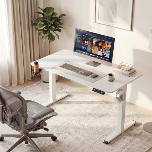 Furmax Electric Standing Desk, 45 x 24 Inches Height Adjustable Sit Stand up Desk, Memory Preset Computer Home Office Desks with Sturdy Metal Frame, Phone Stand Cable Management Hole (White, 45'')