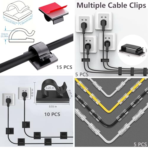 ELII 328Pcs Cable Management Kit, 8 Magnetic Cable Holder,69Adhesive Cable Clips,4 Cable Sleeve Split,22Reusable Cable Strap,200 Nylon Cable Zip Ties with 25 Mounts TV Office (Black)