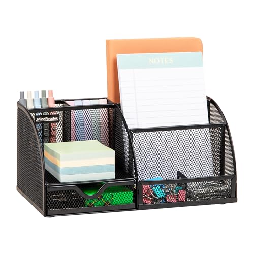 Mind Reader 7-Compartment Desktop Organizer, File & Accessory Storage, Metal Mesh Office Organizer for Desk, Workspace, Mail, Black