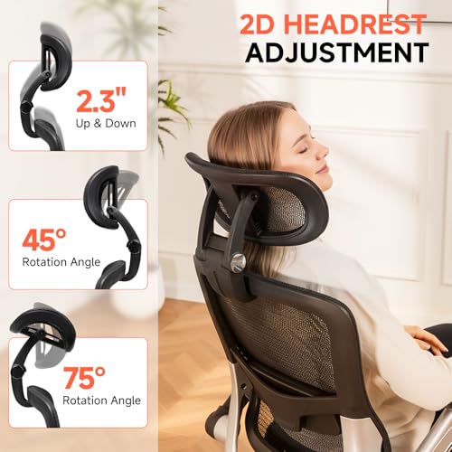 GTPLAYER Big and Tall Ergonomic Mesh Office Chair, High Back Home Desk Chair Computer Gaming Chair with Headrest, Flip-Up Arms, 90-125° Tilt Lock and Wide Cushion, Task Chair for Man Woman-Deep Black