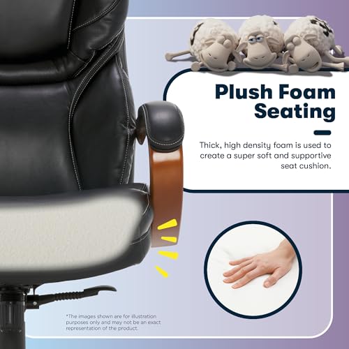 Serta Conway Big and Tall Executive Office Chair - Ergonomic Lumbar Support, Bonded Leather, Padded Armrests, High Back Computer Desk Chair, Black