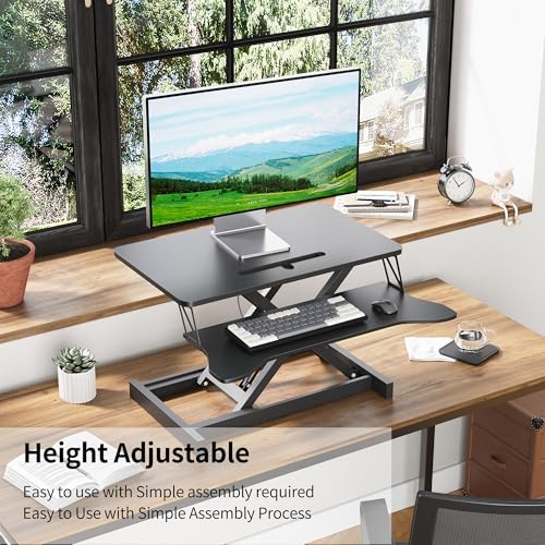 Panana Standing Desk Converter, Height Adjustable Sit to Stand Up Workstation, Dual Monitor and Laptop with Wide Keyboard Tray for Home Office (25.6")