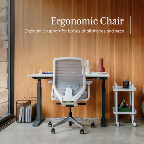 Branch Ergonomic Chair - A Versatile Desk Chair with Adjustable Lumbar Support, Breathable Mesh Backrest, and Smooth Wheels - Experience Optimal Comfort and Support - Pebble - White