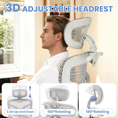 MOJAY Ergonomic Office Chair with Footrest, Big and Tall Desk Chair with Lumbar Support, High Back Home Desk Chair for Long Desk Work, Swivel Rolling Computer Seating with 6D Armrest for Home Office