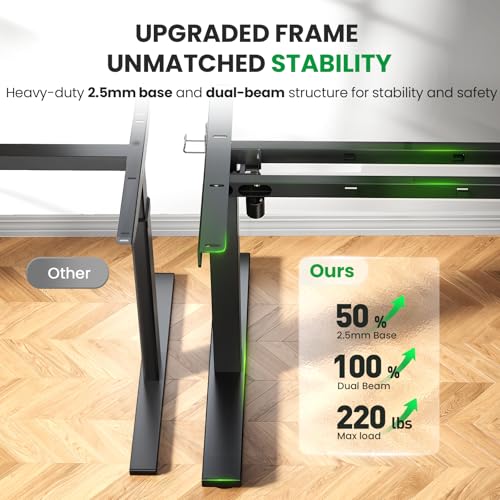 DeskShow Electric Standing Desk Adjustable - 60x28 Inch Sit Stand Desk with 1 Inch Thick Tabletop, Double Beam Frame, 3 Memory Height Adjustment, Cable Management for Home Office
