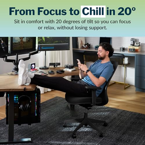 Vari Ascent Ergonomic Desk Chair for Home Office with Wheels, Breathable Mesh Back, Lumbar Support, Adjustable Seat Depth & Height, 20 Degree Tilt Function – Easy Assembly (Black/Black)