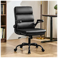 Office Chair Adjustable Desk Chair Mid Back Executive Comfortable Bonded Leather Ergonomic Back Support Home Computer Chair with Padded Flip-up Armrest Swivel Wheels (Black)