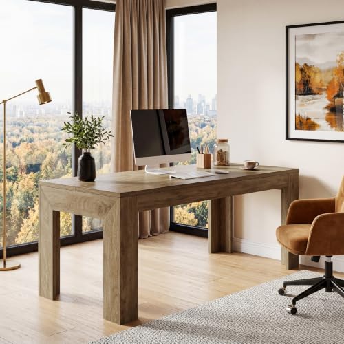 Tribesigns 63-Inch Office Desk, Modern Executive Desk with Large Tabletop, Wooden Computer Desk, Long Workstation for Home Office, Light Brown
