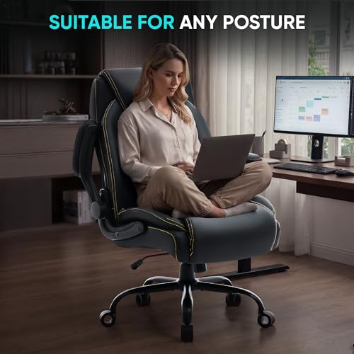Big and Tall Office Chair 600lbs, Heavy Duty Ergonomic Executive Desk with Adjustable Armrests, Wide Seat, PU Leather Fabric, Adjustable Height, Comfortable Office Chair for Heavy People