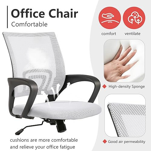 PayLessHere Office Computer Chair Ergonomic Cheap Desk Chair Adjustable Comfortable Mid Back Task Rolling Swivel with Lumbar Support for Home Office (Pack of 1, White)