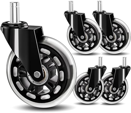TESUMI Office Chair Wheels 3" Inch Roller Blade Rubber Chair Casters Replacement, Heavy Duty Quiet No Scratch Gaming Chair Wheel for Hardwood Floor Carpet, Set of 5, 11mm Universal Fit/Not for 1KEA