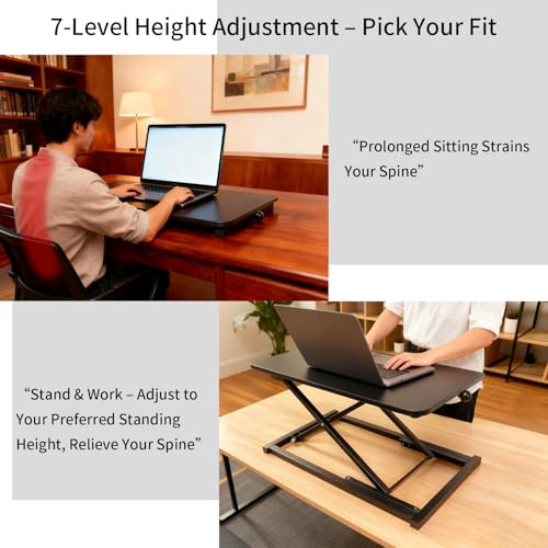 Amestar 23.6 Inch Standing Desk Converter Adjustable Height, Black Computer Desk, Sit Stand Tabletop Monitor and Laptop Riser Platform Workstation, Computer Keyboard Stand for Desktop