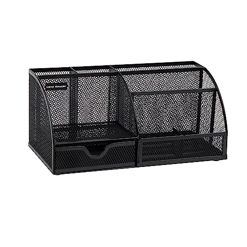 Mind Reader 7-Compartment Desktop Organizer, File & Accessory Storage, Metal Mesh Office Organizer for Desk, Workspace, Mail, Black