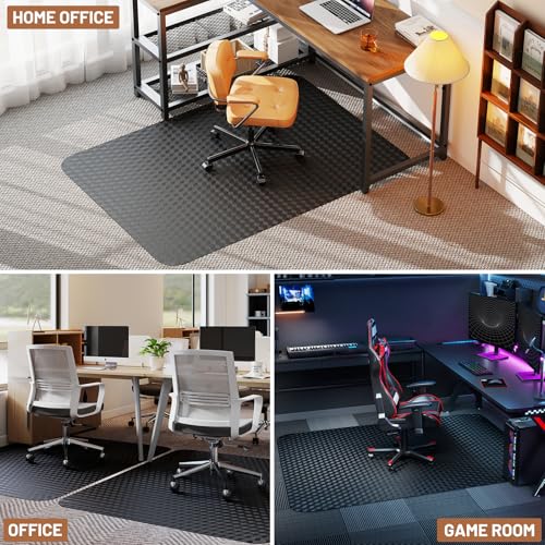 Office Chair Mat for Low Pile Carpet with Lip, 48" x 60" Clear Plastic Heavy Duty Floor Protector, Smooth Glide Desk Chair Mat for Rolling Chairs, Computer Chair Mat for Home Office, Gaming-Black