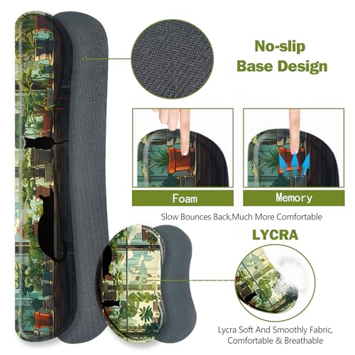 ToLuLu Extended Gaming Mouse Pad, Memory Foam Ergonomic Keyboard Mouse Wrist Rest Support Set, Large Desk Mat with Stitched Edges, Non-Slip Base Mousepad Home Office, Cute Green Japanese Kawaii Cat