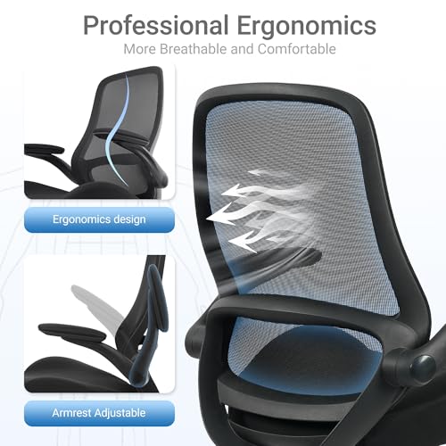 HYLONE 400lbs Big and Tall Heavy Duty Drafting Chair 5" Thickened Seat Tall Office Chair Flip-Up Armrests Ergonomic Chair with Lumbar Support and Adjustable Footrest Ring Standing Desk Chair (Black)