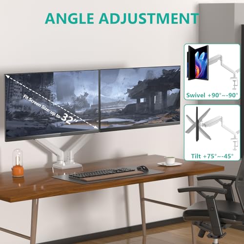WALI Dual Monitor Stand, Adjustable Arm Monitor Mount for 2 Monitors up to 32 Inch,19.8lbs Capacity (GSMP002W), White by WALI
