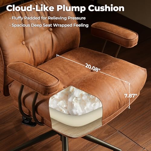 ovios Ergonomic Office Chair, High Back Faux Leather Executive Chairs with Thick Cushion, Comfy Mid-Century Modern Swivel Rolling Computer Armchair (Brown, Suede Leather)