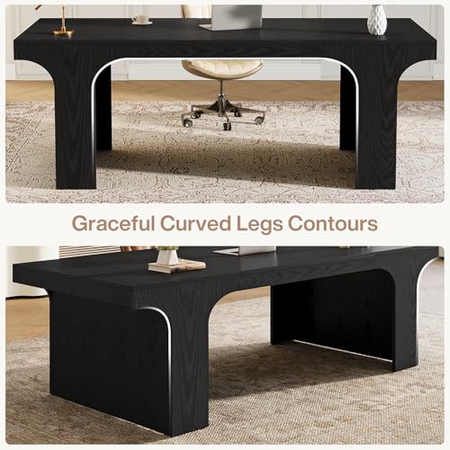Tribesigns 70.87" Executive Office Desk, Large Workspace Computer Desk, Modern Wooden Writing Table Simple Business Furniture with Arched Design for Home Office, Sturdy Room, Black