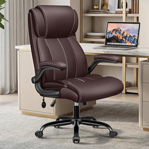 Stella Mia Ergonomic Office Chair – High Back Executive Leather Desk Chair with Inflatable Lumbar Support for Back Pain, Heavy-Duty Computer Desk Chair for Long Workdays, Coffee