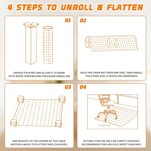 Office Chair Mat for Carpeted Floors, Desk Mats 48"X30" for Rolling Desk on Low Pile Carpets, Small Computer Gaming Plastic Floor Mats for Office Chair on Carpet, Easy Glide Without Curling