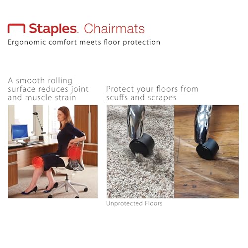 Staples Office Chair Mat, Clear Floor Mats, Hard Floors, Textured Underside, 60 x 46 Inch, Smooth Glide