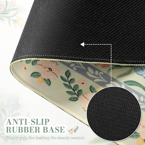 iCasso Desk Matt for Desktop, Desk Pad Mat, Green Floral Computer Mat for Keyboard and Mouse, XXL Large Mouse Pad, Anti-Slip Big Mousepad with Stitched Edges (Green)