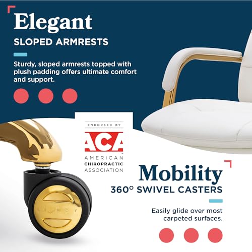 La-Z-Boy Sonata Ergonomic Bonded Leather Swivel Executive Chair, White and Gold (CCHR10014A)