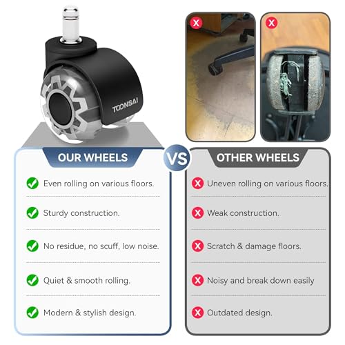 2 Inch Office Desk Chair Caster Wheels Replacement, Computer Gaming Castors for Carpet Stem 7/16-7/8, Set of 5 for Furniture Hardwood Hard Floors Chair Casters Tile Smooth Safe Quiet Rolling 880 LB