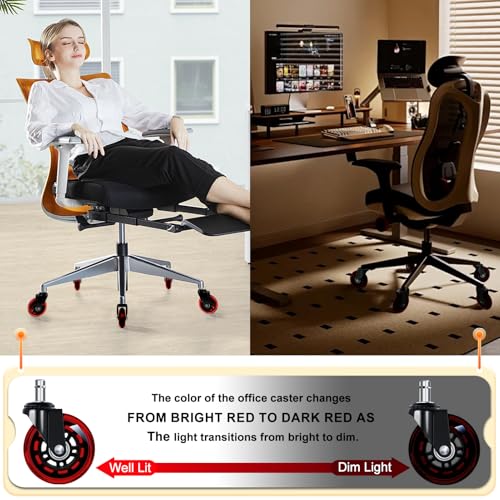 FreekyFit Office Chair Wheels for Casters Replacement - 3" Rubber Wheels for Computer Gaming Desk Caster Smooth & Safe Rolling for All Floors Including Hardwood and Carpet - Set of 5 - Red