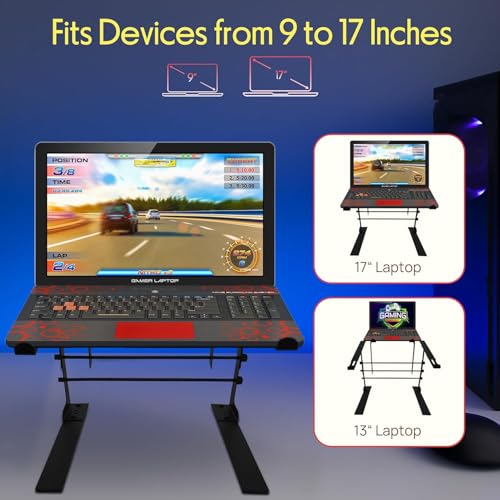 Pyle Portable Dual Laptop Stand - Standing Table with Adjustable Height, Ergonomic Design & Anti-Slip Prongs for DJ Mixer, Sound Equipment, Workstation, Gaming & Home Use - PLPTS38, Black