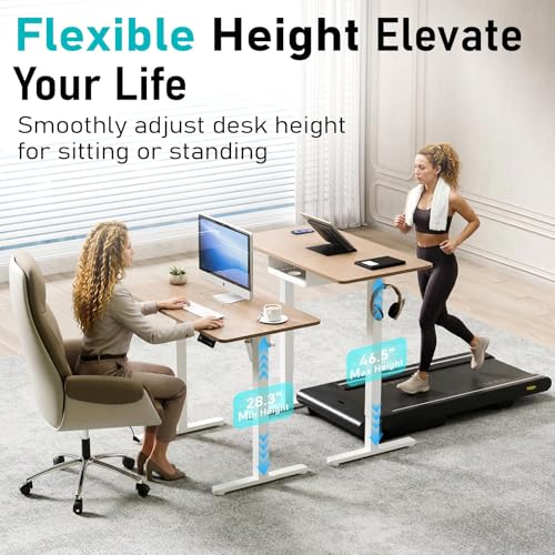 YOLEZO 35" Electric Standing Desk Adjustable Height, Small Sit Stand Desk for Home Office & Computer Workstation, Compact Work Desk with Cable Management (Light Walnut)