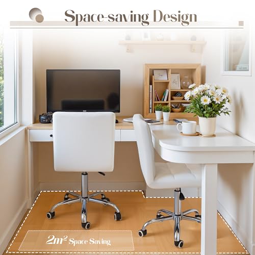 Furmax Vanity Office Chair with Wheels, Makeup PU Leather Executive Chair Modern Adjustable Home Desk Retro Comfortable Work Chair 360 Degree Swivel with Arms (White)