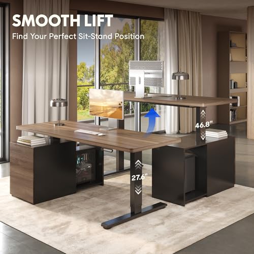 FLEXISPOT 60" Executive Standing Desk with Drawers & CPU Holder, Dual Motor Height Adjustable Desk, 222 LBS Capacity, 1" Thick Desktop, Home Office Workstation, Black Walnut, 3 Packages