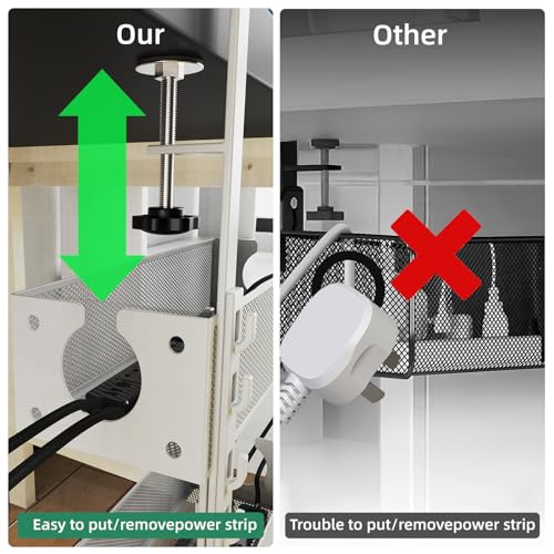 Multi-Model Under Desk Cable Management Tray 2 Packs Metal Under Desk Wire Management Clamp Mount Under Table Cord Management No Damage The Desk (White)
