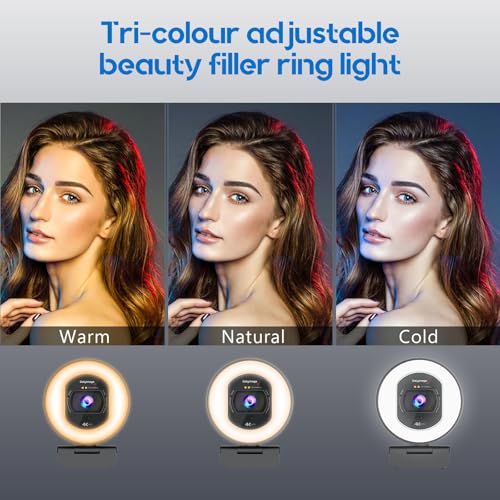 Galyimage 4K Webcam with Ring Light Web Cam 4K Autofocus with TOF Computer Camera 1080P 60FPS Web Camera Built-in Privacy Cover and Microphone Streaming Webcams for Zoom/Skype/Google Meet