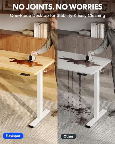 FLEXISPOT EN1 One-Piece Standing Desk, 48"x24" Seamless Desktop Electric Height Adjustable Desk for Home Office, Multi-Monitor Setups & Easy Assembly, Maple