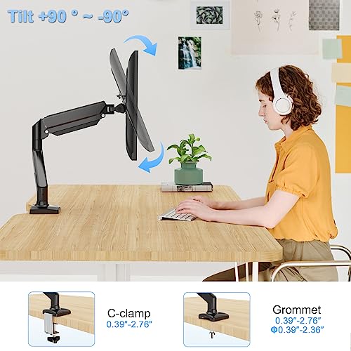 ErgoFocus Single Monitor Mount Arm Fits up to 32 Inch, Desk Mount Holds 4.4-19.8lbs Computer Screen, Full Motion Monitor Desk Mount, VESA Mount 75x75, 100x100