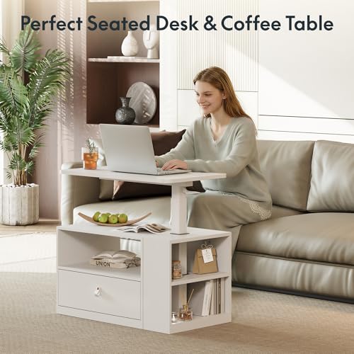 FLEXISPOT H7 CAB Height Adjustable Sit-Stand Computer Workstation Desk with Storage, Pneumatic Lift Laptop Desk with Drawer & Cabinet, Compact Small Space Home Office Desk (25.8"–41.3", White)
