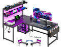 DurayLoly 53 Inch L Shaped Desk Gaming Desk with LED Light & 5 Power Outlet, Reversible Computer Desk with Shelf & Storage Bag Gamer Corner Desk with Headphone Hook for Gaming Room,Small Space,Black