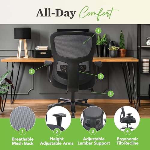 HON Sadie Big and Tall Ergonomic Office Chair with Mesh Back, Adjustable Lumbar Support and Arms, High Back Desk and Computer Chair for Home Office or Workstation, 350 lb. Weight Capacity, Black