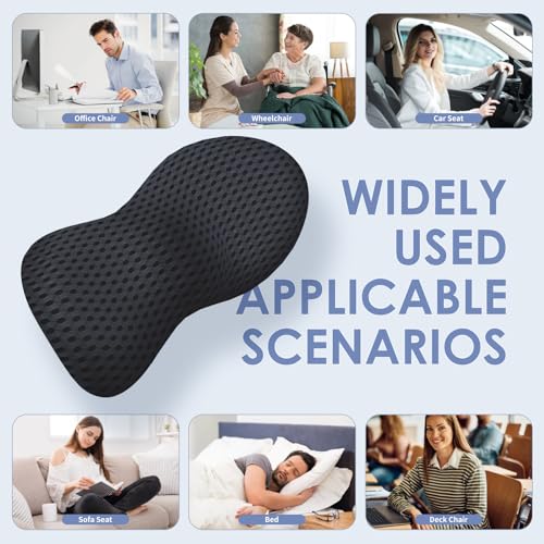 kasney Lumbar Support Pillow, Memory Foam Lumbar Pillow for Lower Back Pain Relief, Back Support Pillow for Office Chair, Car Seat - Black