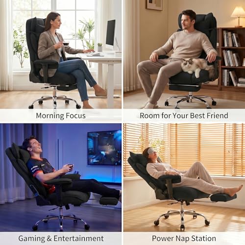 mokodo Big and Tall Office Chair 400lbs, Breathable Fabric Executive Desk Chair with Pocket Spring Cushion, 155° Reclining Computer Chair with Integrated Headrest & Lumbar Pillow (Black)