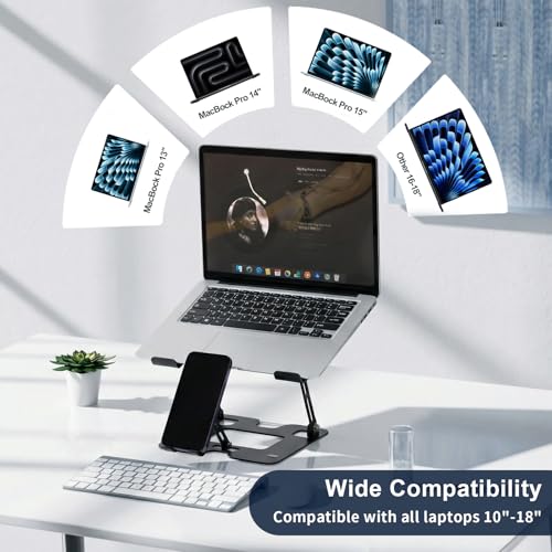 OOYCYOO Alloy Steel Laptop Stand, Ergonomic Computer Stand, Desktop Laptop Riser, Compatible with MacBook Air/Pro, Dell, HP, Lenovo and Other 10-18 Inches Laptops, Black