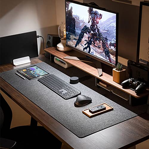 DAWNTREES Large Felt Desk Mat, 40''x16'' Full Keyboard and Mouse Pad for Office and Home, Computer Desk Mat for Desktop, Non-Slip Felt Desk Pad Protector