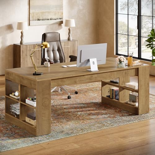Tribesigns 70.9-Inch Executive Desk with Storage, Large Office Computer Desk with Shelves, Modern Wood Writing Table Business Furniture Workstation for Home Office, Rustic Brown