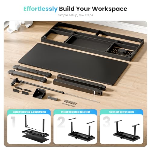 EUREKA ERGONOMIC Frosted Glass Gaming Standing Desk with Drawers, 55 Inch Electric Standing Desk Adjustable Height, Sit Stand with Power Outlet & USB, Home Office Work, Black