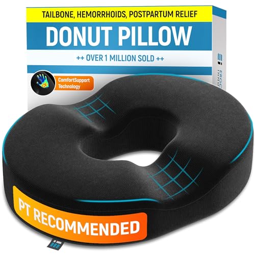 PT ENDORSED Donut Pillow for Tailbone Pain Relief Cushion - Coccyx & Hemorrhoid Pillow for Sitting - Donut Seat Cushion for Pressure Relief, Prostate, Postpartum, Pressure Sores, Lifting Cushions