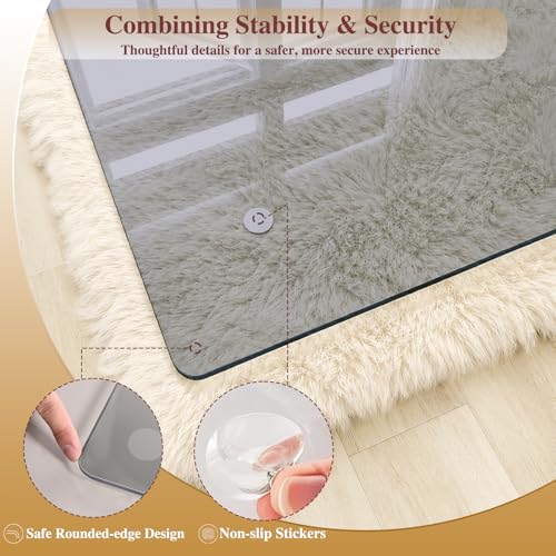 MYSUNORIA Tempered Glass Office Chair Mat, 46"x55" for Carpet & Hardwood Floors, Grey Heavy Duty 0.2" Thick Computer Chair Mat with Non-Slip Pads, Scratch Resistant, Rounded Corners & Polished Edges